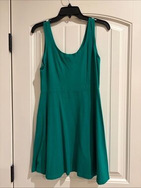 Express Teal Scoop Neck Fit-and-Flare Mini Dress